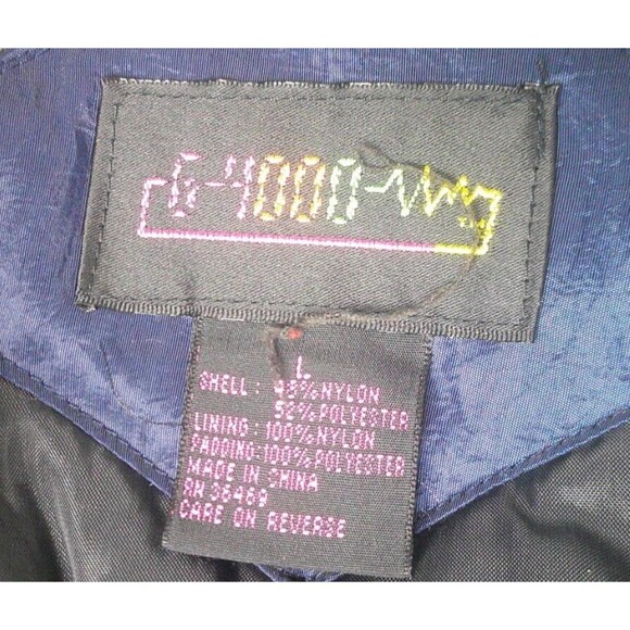 Vintage G4000 Navy Blue Puffer Coat Jacket Quilt Lined Embroidered Ladies Large - Picture 7 of 8